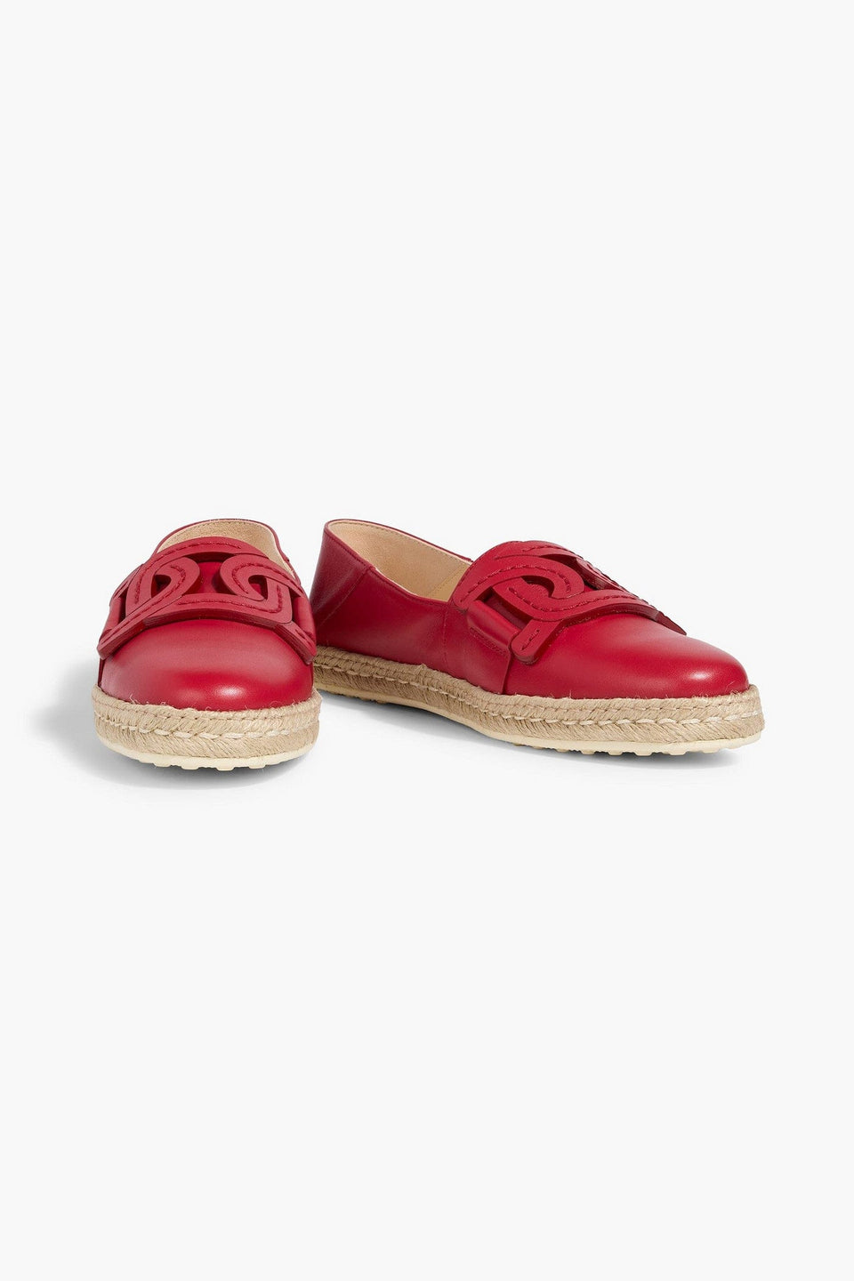 Tod's Embellished Leather Espadrilles Crimson Women's