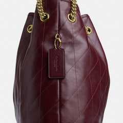 Coach Evelyn Large Shoulder Bag With Quilting Gold Dark Wine