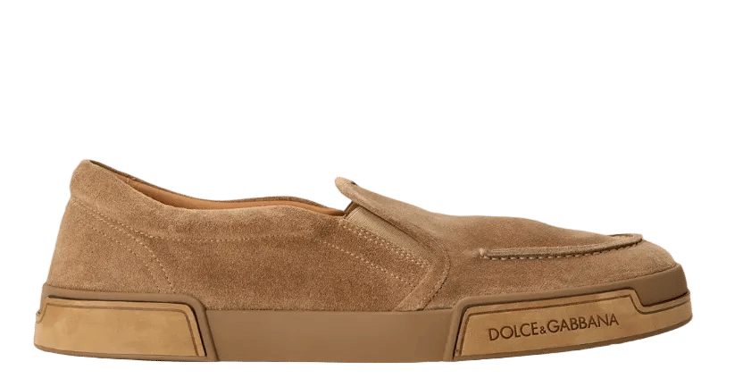 DOLCE AND GABBANA Men's DG Suede Hybrid Slip On Trainers 'Light Brown'