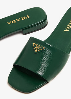 Saffiano patent leather slides