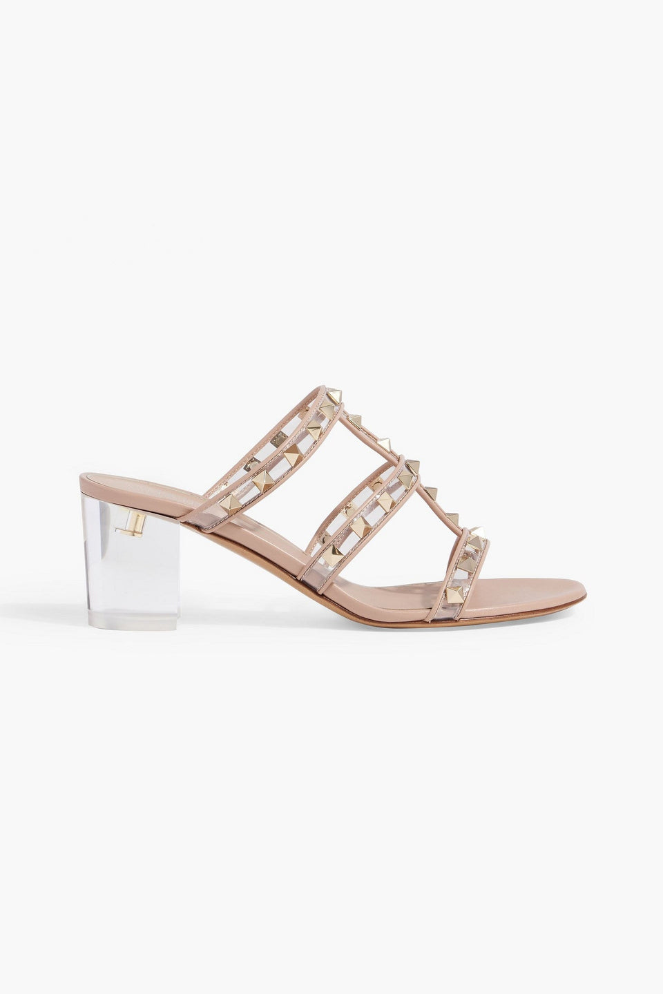 Valentino Garavani Rockstud Leather And Pvc Mules Blush Women's