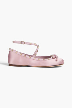 Valentino Garavani Rockstud Leather-Trimmed Satin Ballet Flats Lilac Women's