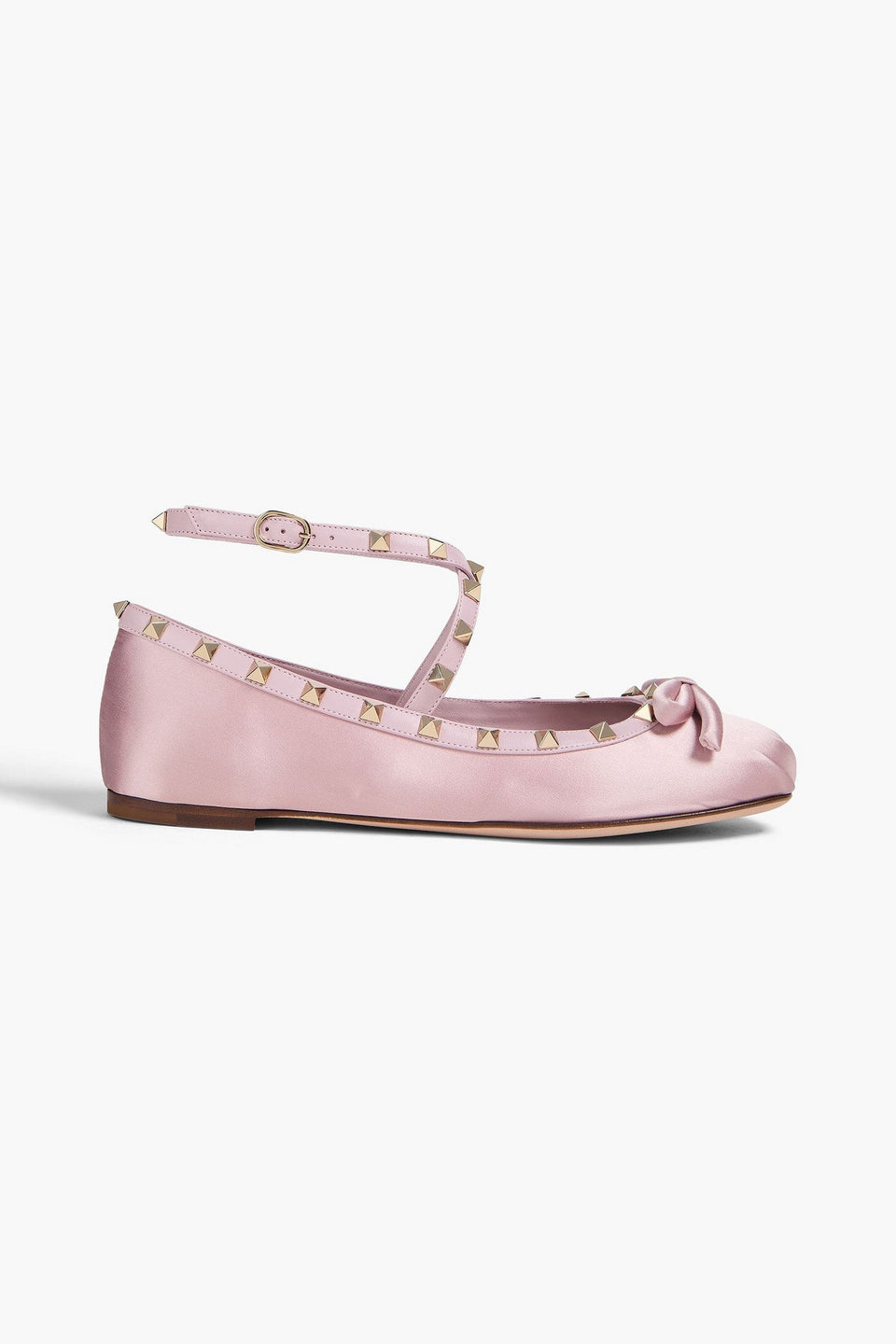 Valentino Garavani Rockstud Leather-Trimmed Satin Ballet Flats Lilac Women's