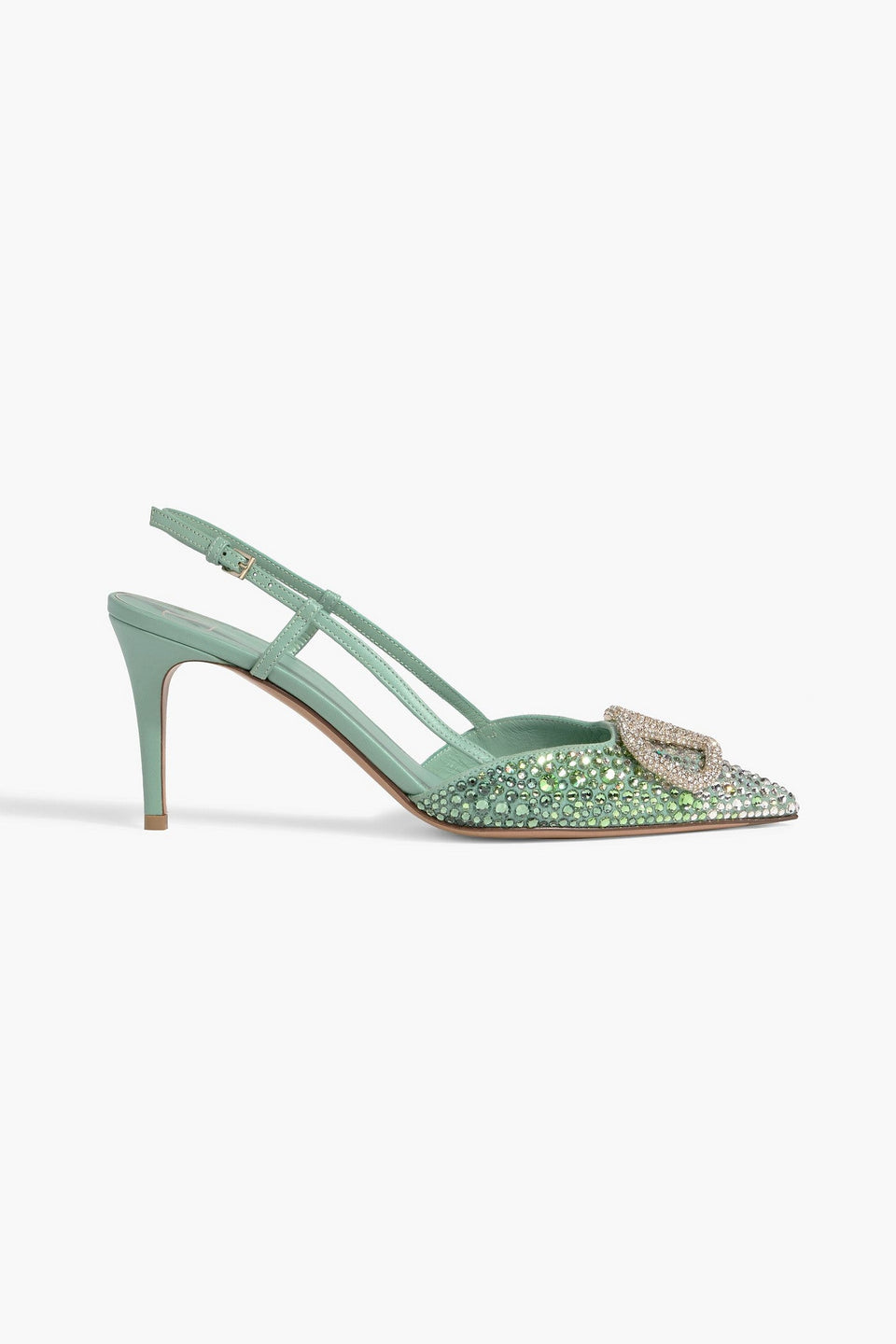 Valentino Garavani Vlogo Crystal-Embellished Leather And Suede Slingback Pumps Mint Women's