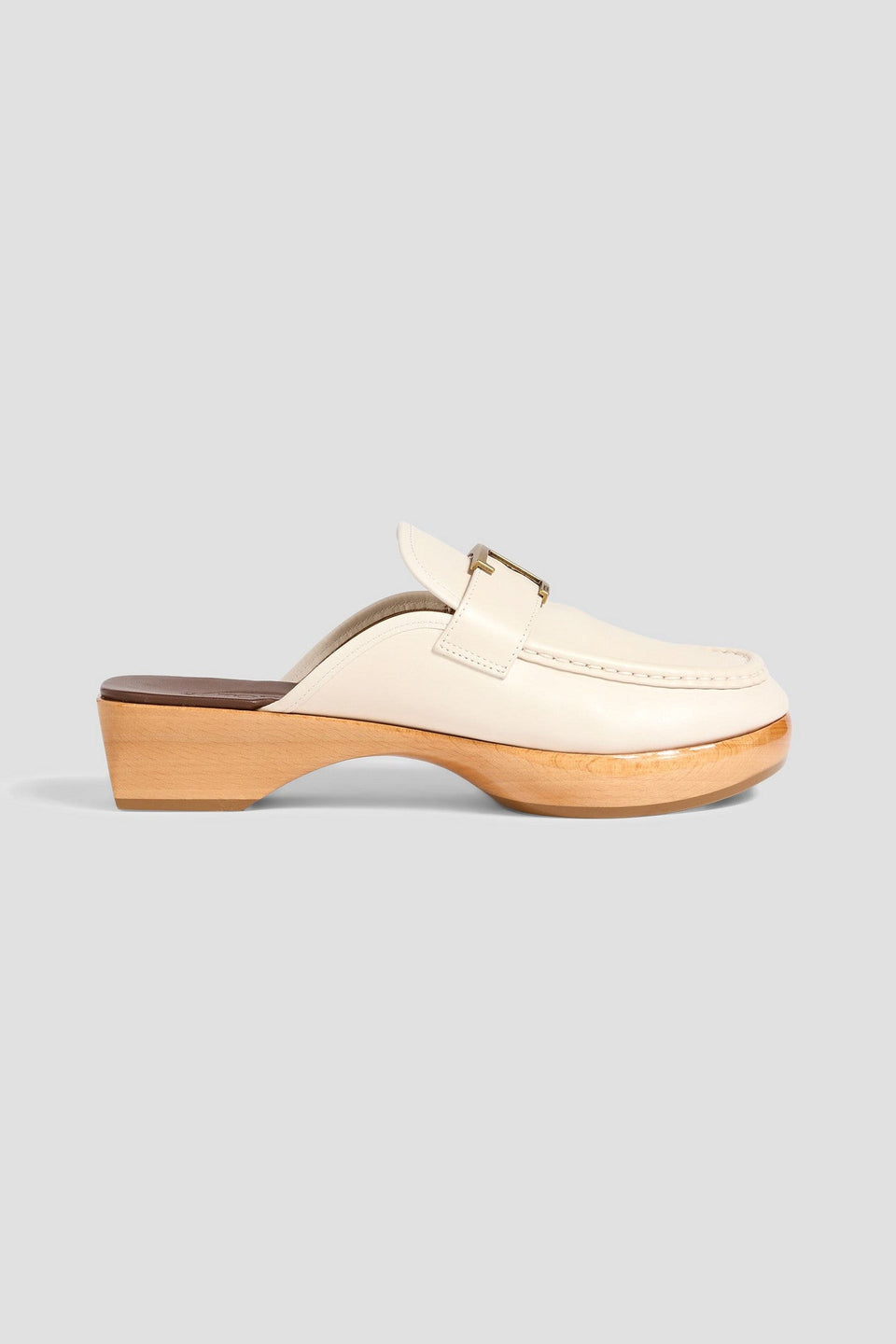 Tod's T Timeless Leather Clogs Ecru Women's
