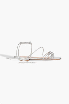 Gianvito Rossi Burma Crystal-Embellished Metallic Leather Sandals Silver Women's