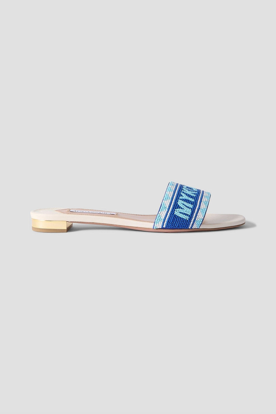Aquazzura Mykonos Beaded Leather Slides White Women's