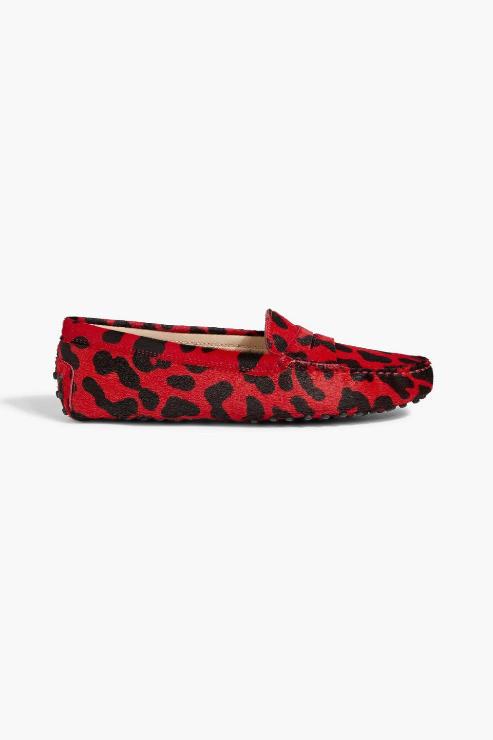 Tod's Gommino Leopard-Print Calf Hair Loafers Red Women's