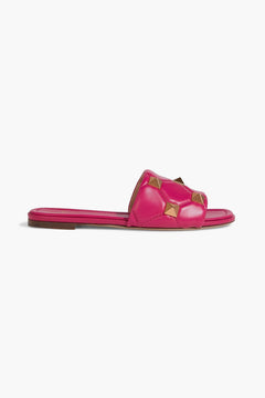 Valentino Garavani Roman Stud Quilted Leather Slides Magenta Women's