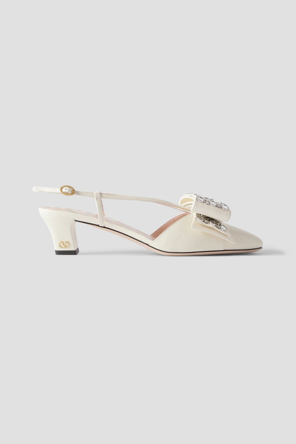 Valentino Garavani Bowow Embellished Leather Slingback Pumps Ivory Women's