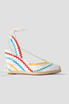 Aquazzura Ric Rac 85 Leather-Trimmed Raffia Wedge Espadrilles White Women's