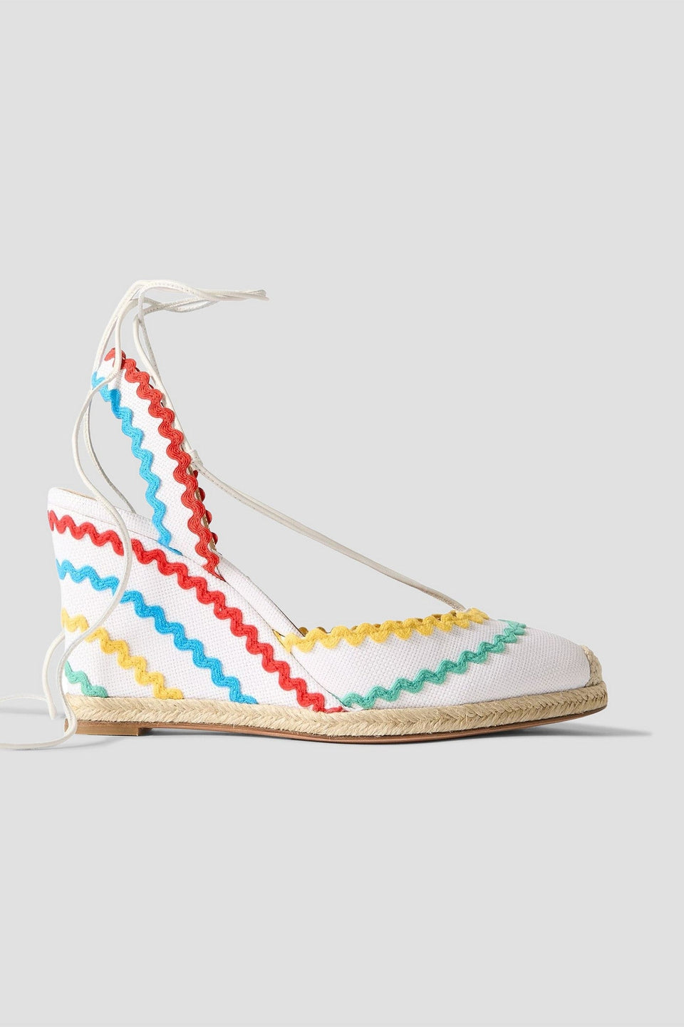 Aquazzura Ric Rac 85 Leather-Trimmed Raffia Wedge Espadrilles White Women's