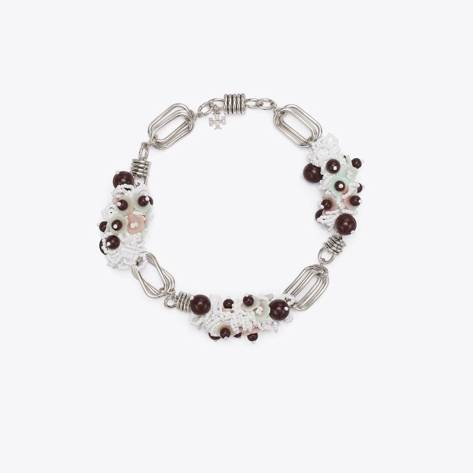 Tory Burch Large Runway Beaded Necklace Tory Silver