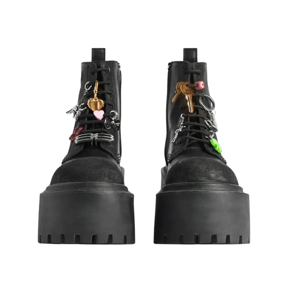 Balenciaga Strike Platform Bootie With Charms In Black