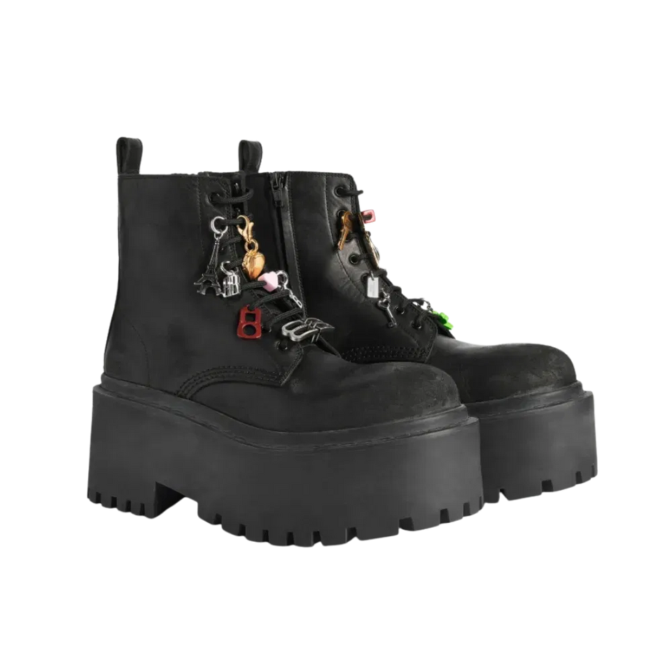 Balenciaga Strike Platform Bootie With Charms In Black