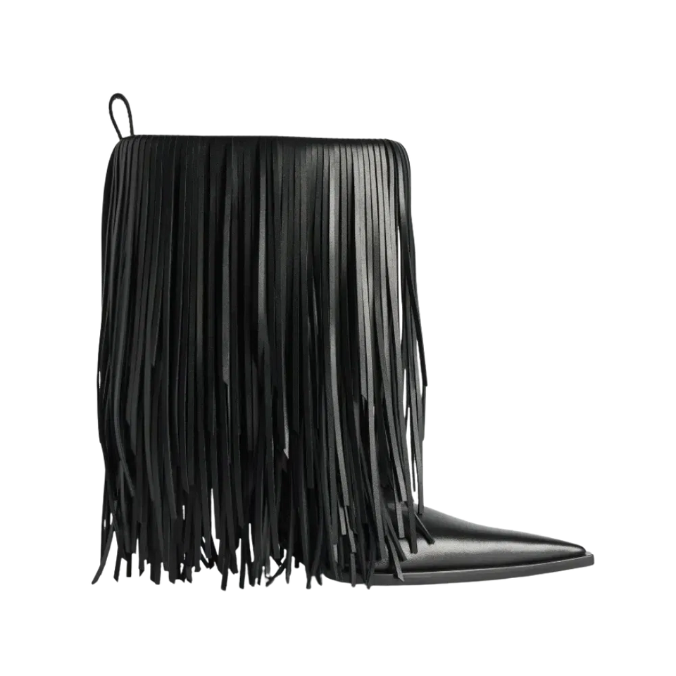 Balenciaga Avenue Fringe Bootie In Black