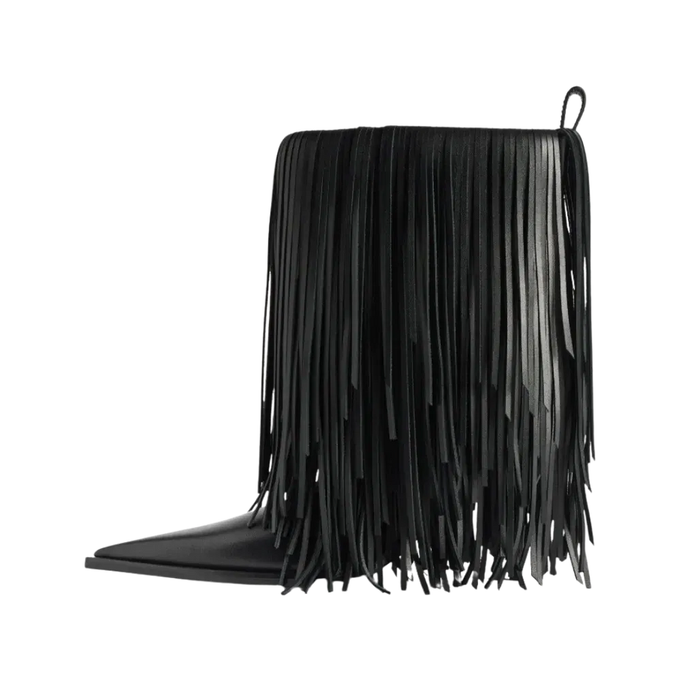 Balenciaga Avenue Fringe Bootie In Black