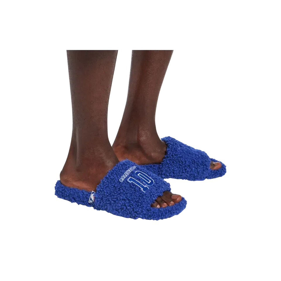 Balenciaga NBA Collaboration Furry Open Mule In Blue