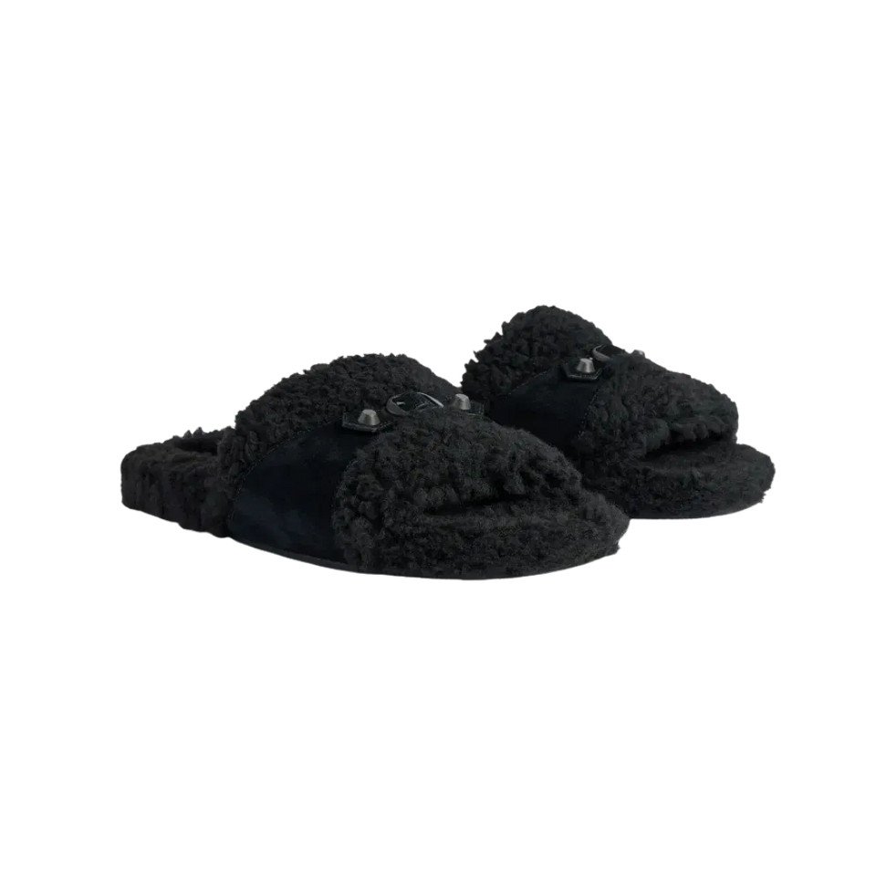 Balenciaga Furry Open Mule In Black