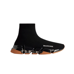 Balenciaga Speed 2.0 Full Clear Sole Recycled Knit Sneaker In Black And Orange