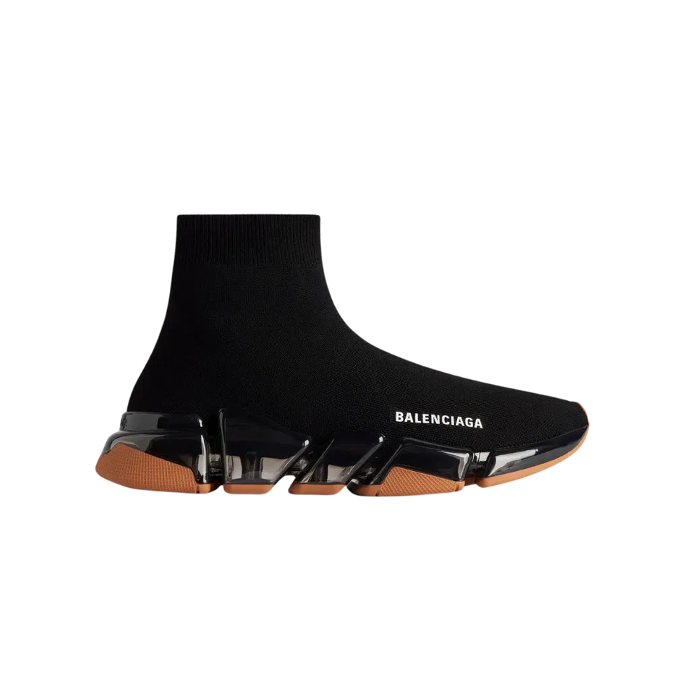Balenciaga Speed 2.0 Full Clear Sole Recycled Knit Sneaker In Black And Orange