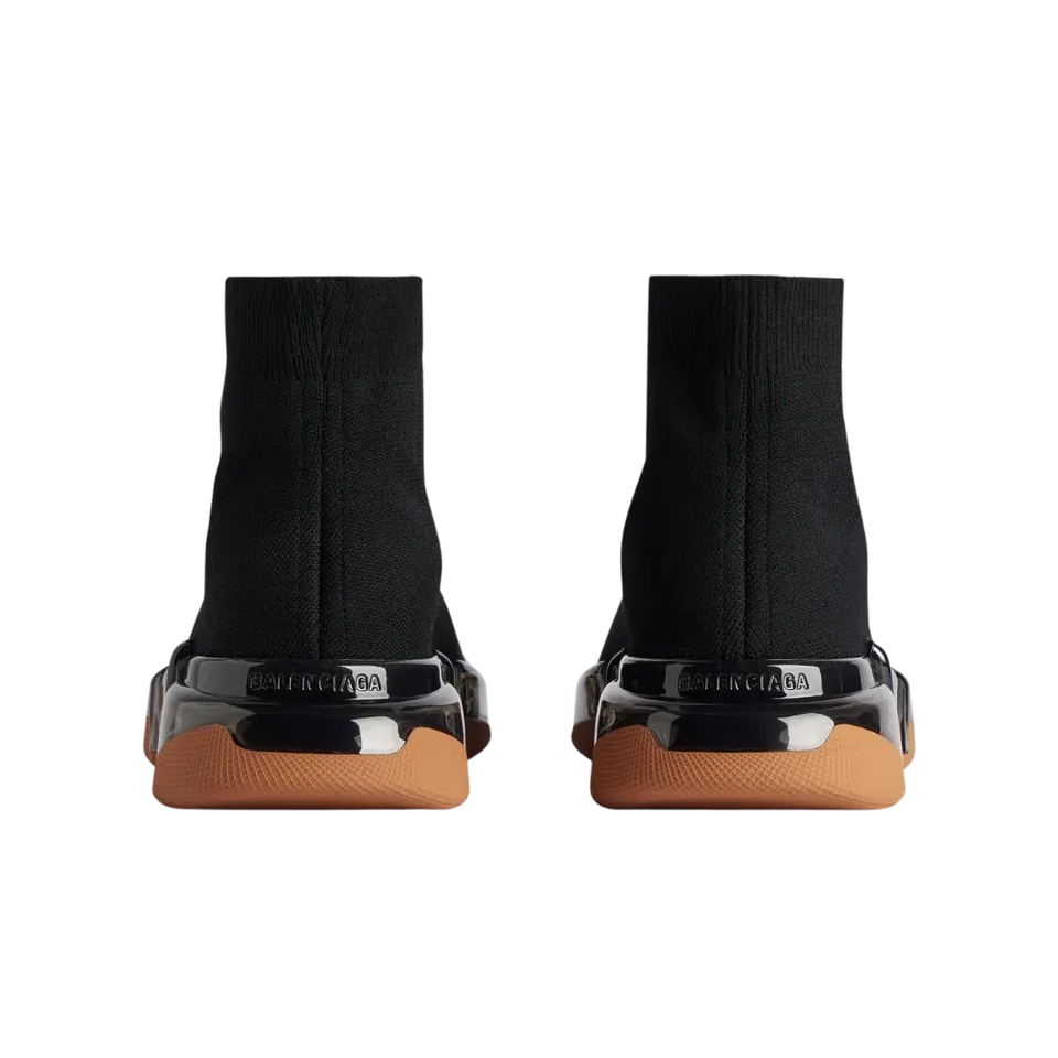 Balenciaga Speed 2.0 Full Clear Sole Recycled Knit Sneaker In Black And Orange