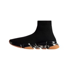 Balenciaga Speed 2.0 Full Clear Sole Recycled Knit Sneaker In Black And Orange