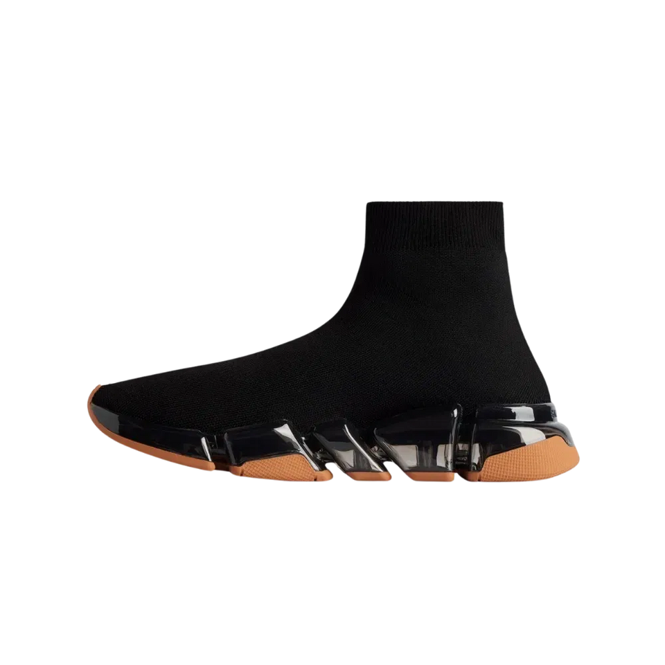 Balenciaga Speed 2.0 Full Clear Sole Recycled Knit Sneaker In Black And Orange