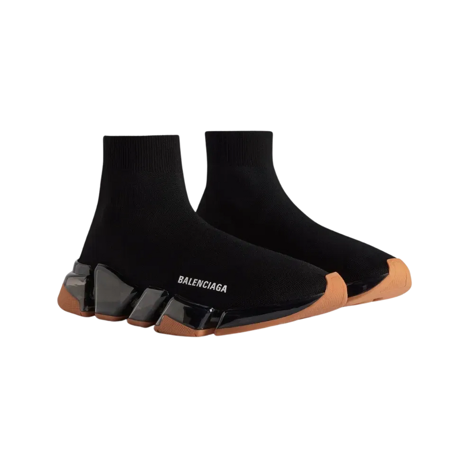 Balenciaga Speed 2.0 Full Clear Sole Recycled Knit Sneaker In Black And Orange
