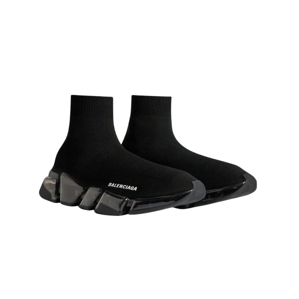Balenciaga Speed 2.0 Full Clear Sole Recycled Knit Sneaker In Black