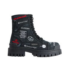 Balenciaga Combat Strike Boot In Black Cotton Canvas