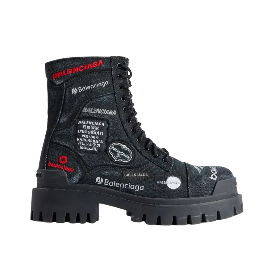 Balenciaga Combat Strike Boot In Black Cotton Canvas