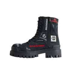 Balenciaga Combat Strike Boot In Black Cotton Canvas