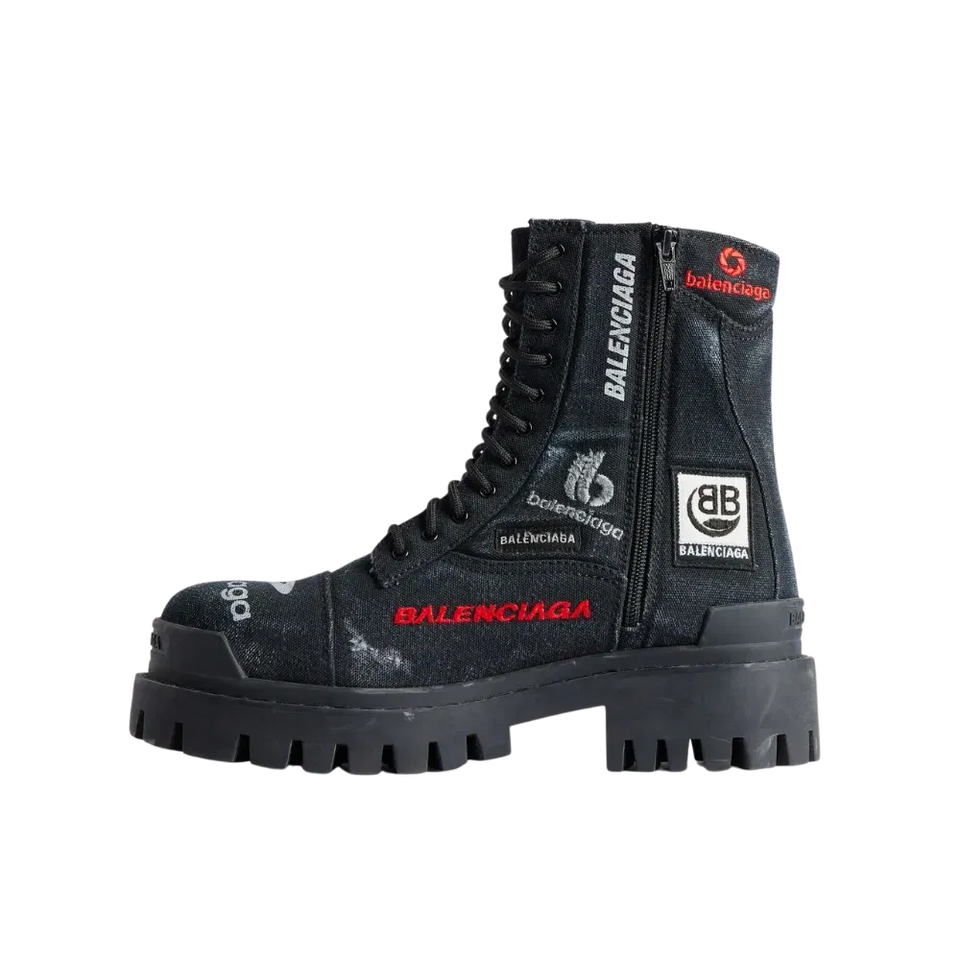 Balenciaga Combat Strike Boot In Black Cotton Canvas