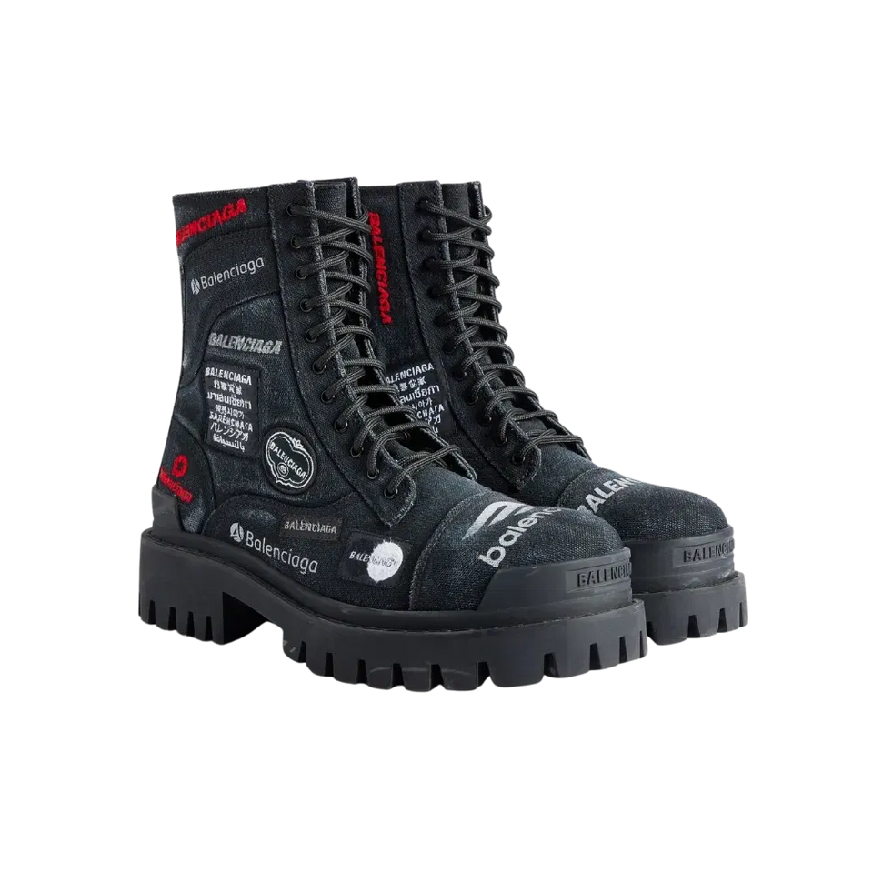 Balenciaga Combat Strike Boot In Black Cotton Canvas