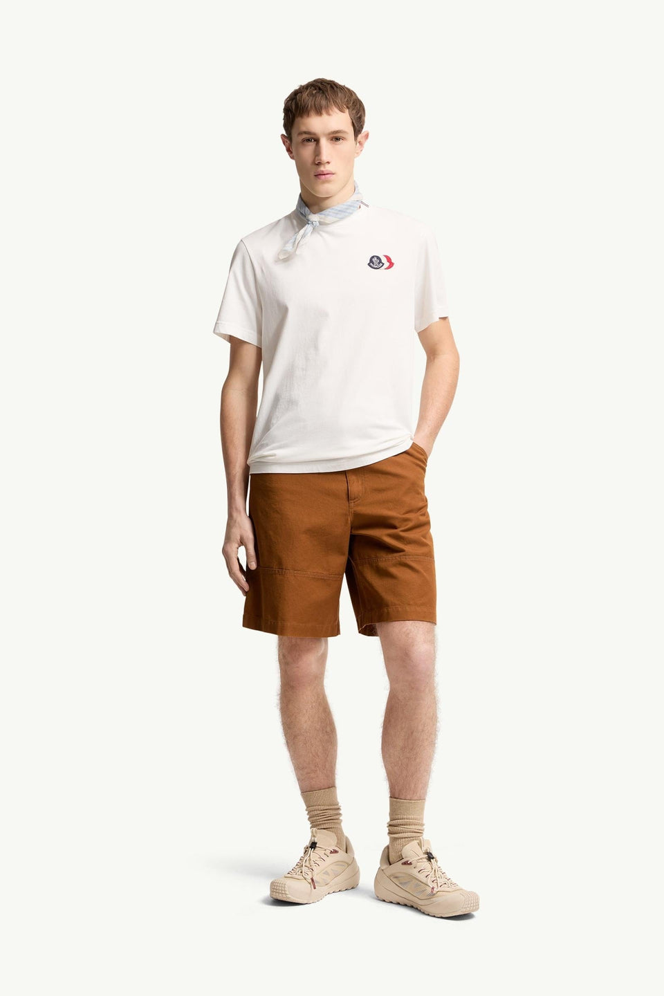 Moncler Embroidered Tricolor Logo Cotton T-Shirt White White