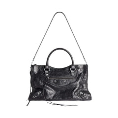 Balenciaga Le City Medium Bag In Black Arena Lambskin Shiny Silver Hardware Black