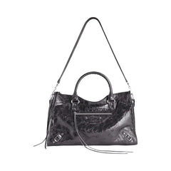 Balenciaga Le City Medium Bag In Steel Grey Metallized Arena Lambskin Shiny Silver Hardware Steel Grey