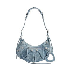 Balenciaga Le Cagole Small Shoulder Bag In Denim With Rhinestones