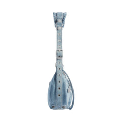 Balenciaga Le Cagole Small Shoulder Bag In Denim With Rhinestones