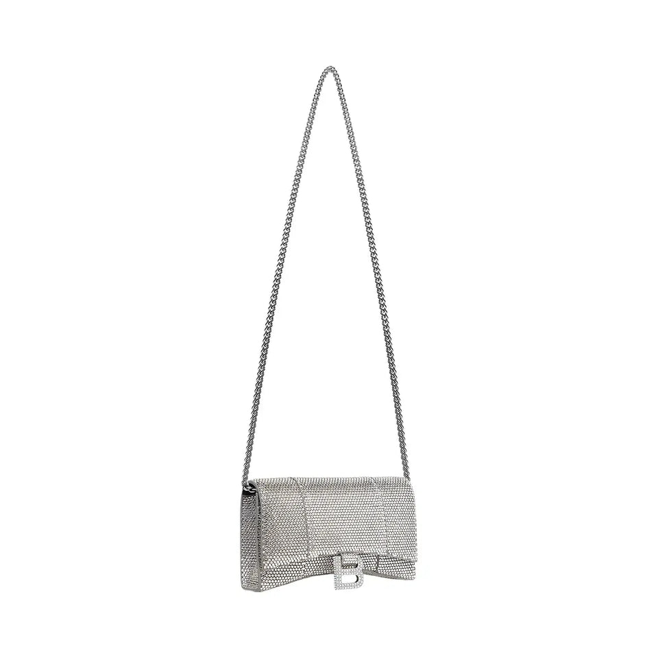 Balenciaga Hourglass Wallet On Chain With Rhinestones