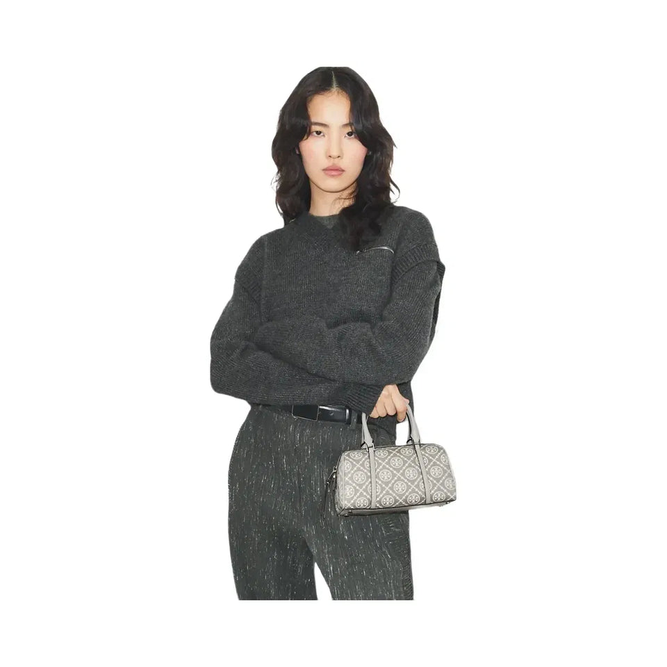 Tory Burch T Monogram Utility Mini Barrel Bag Gray