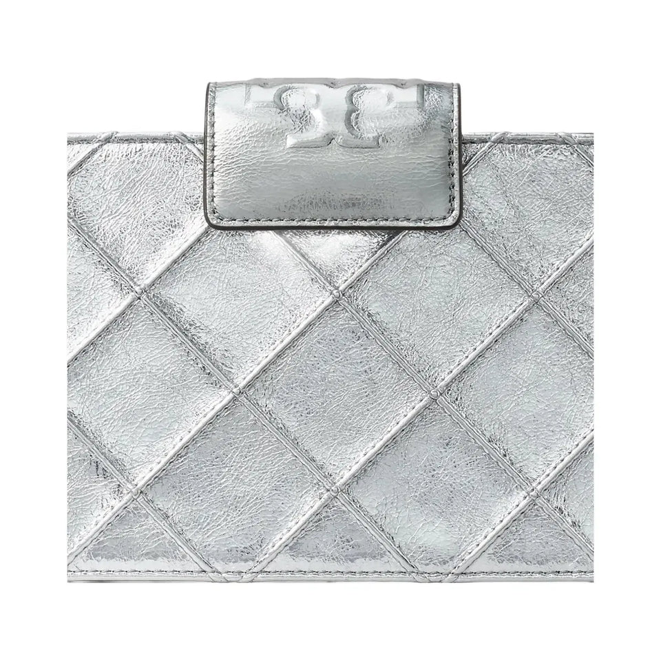 Tory Burch Mini Fleming Metallic Crossbody Silver