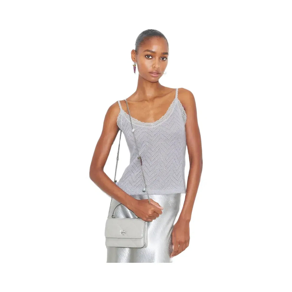 Tory Burch Mini Kira Diamond Quilt Charm Top-Handle Crossbody Gray