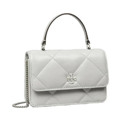 Tory Burch Mini Kira Diamond Quilt Charm Top-Handle Crossbody Gray