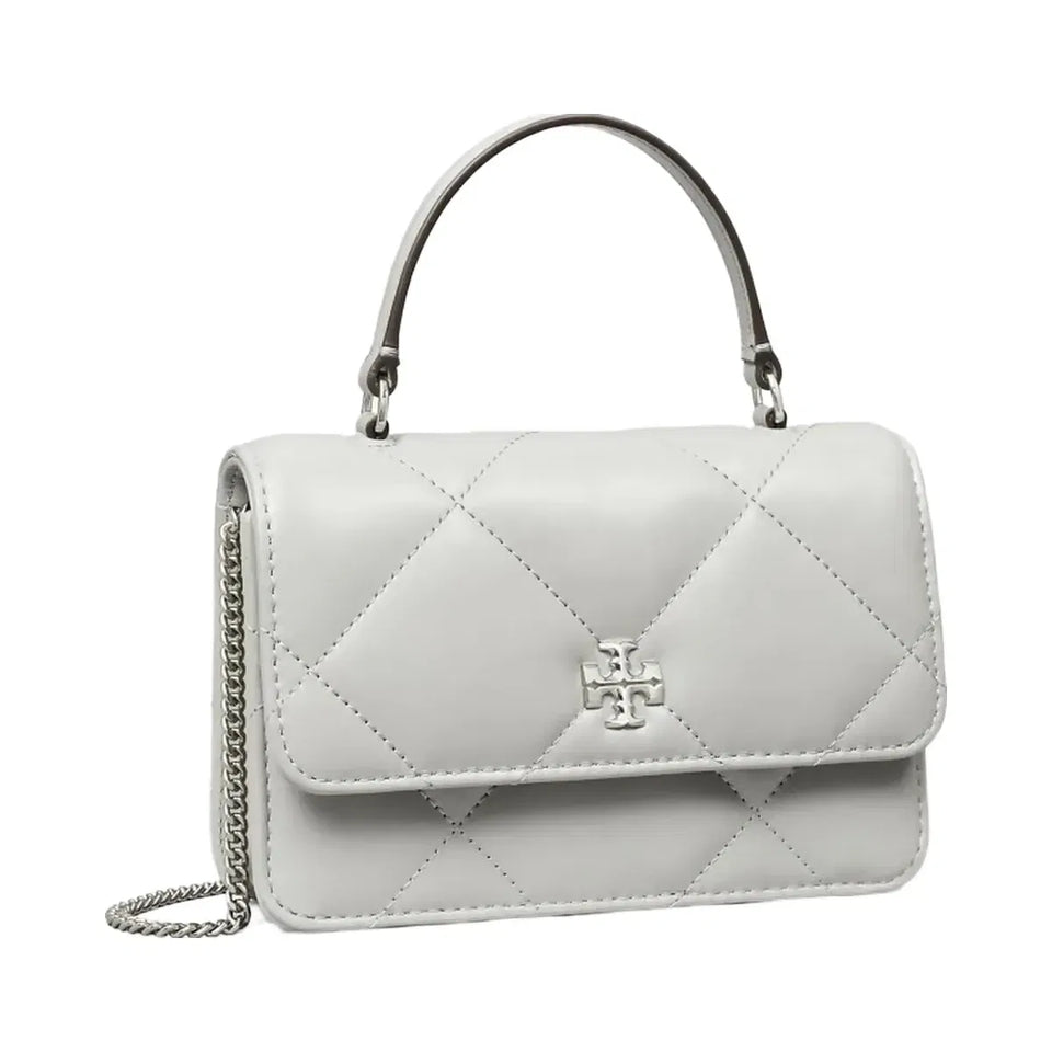 Tory Burch Mini Kira Diamond Quilt Charm Top-Handle Crossbody Gray