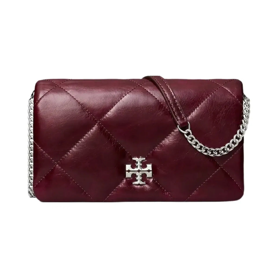 Tory Burch Kira Diamond Quilt Distressed Crossbody Dark Carmine