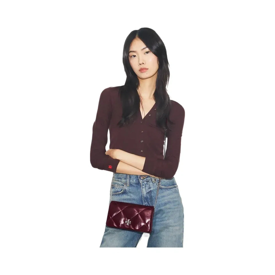 Tory Burch Kira Diamond Quilt Distressed Crossbody Dark Carmine