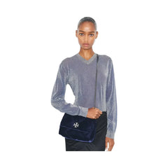 Tory Burch Small Kira Diamond Quilt Velvet Pav Shoulder Bag PERFECT NAVY