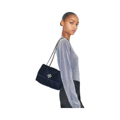 Tory Burch Small Kira Diamond Quilt Velvet Pav Shoulder Bag PERFECT NAVY